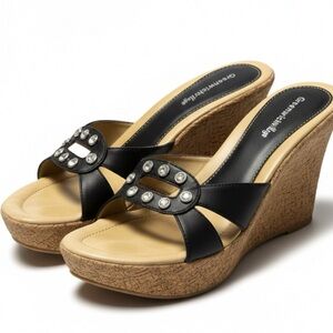 🆕 Greenwich Village - Black Embellished Wedge Sandals